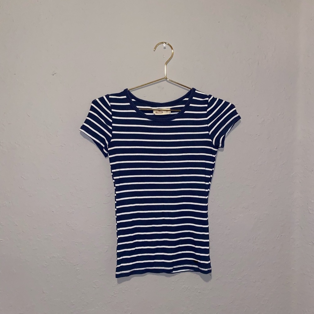 Navy blue and white ribbed shirt from Hollister